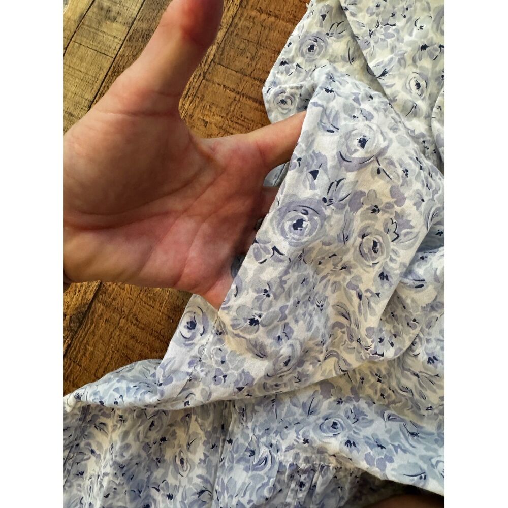 Eileen West Blue White Floral Nightgown XL Cotton Midi 3/4 Sleeves Lace Trim - Picture 6 of 9